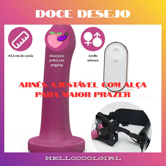 Vibrador para pegging unissex Doce Desejo com alças ajustáveis e controle remoto. Certificação de segurança garantida.