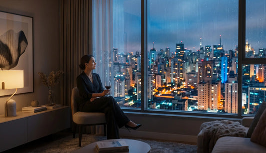 Mulher independente desfrutando de solitude em apartamento moderno em São Paulo 2026
