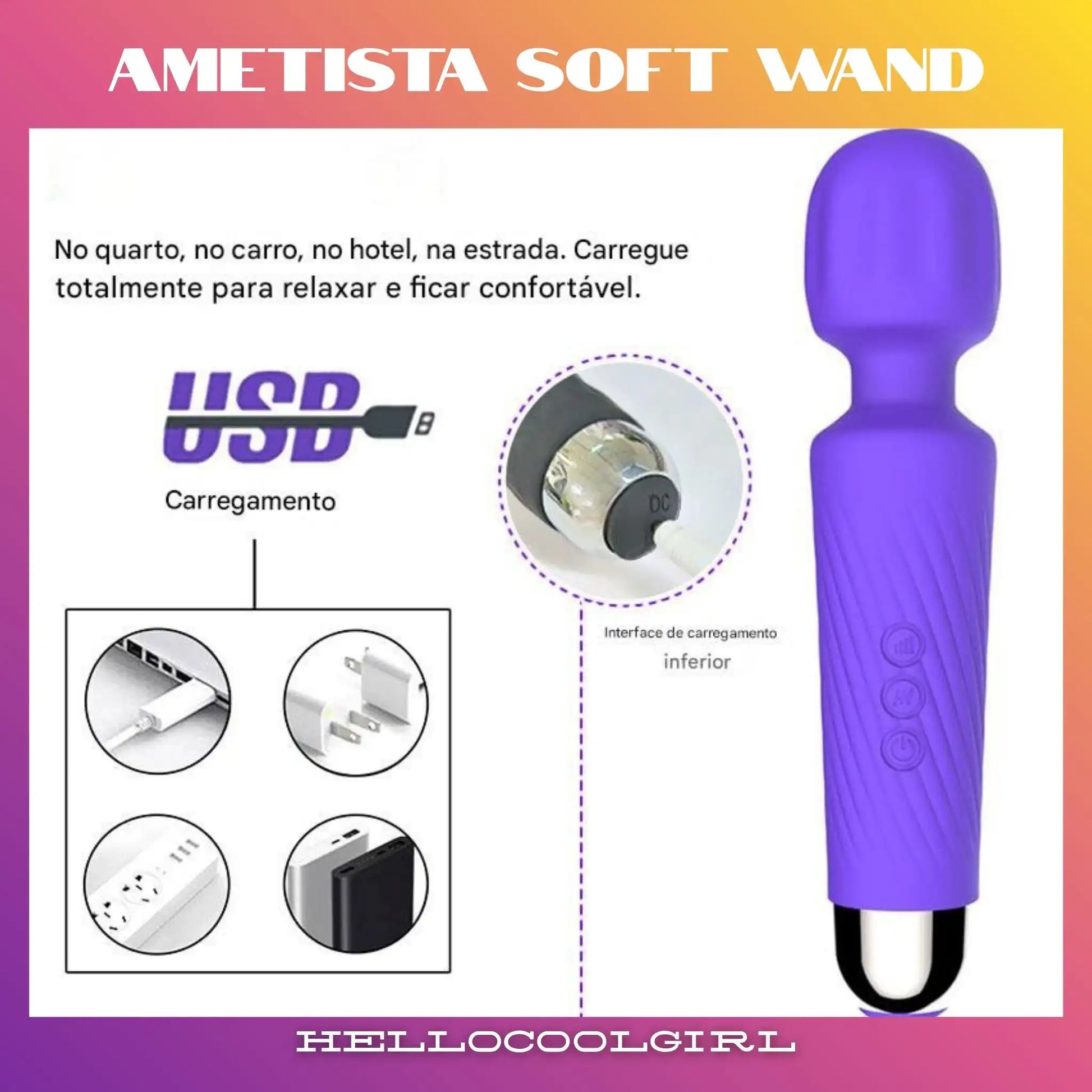 Ametista Soft Wand Carregamento DC USB Portátil para Viagem Remessa Conforme