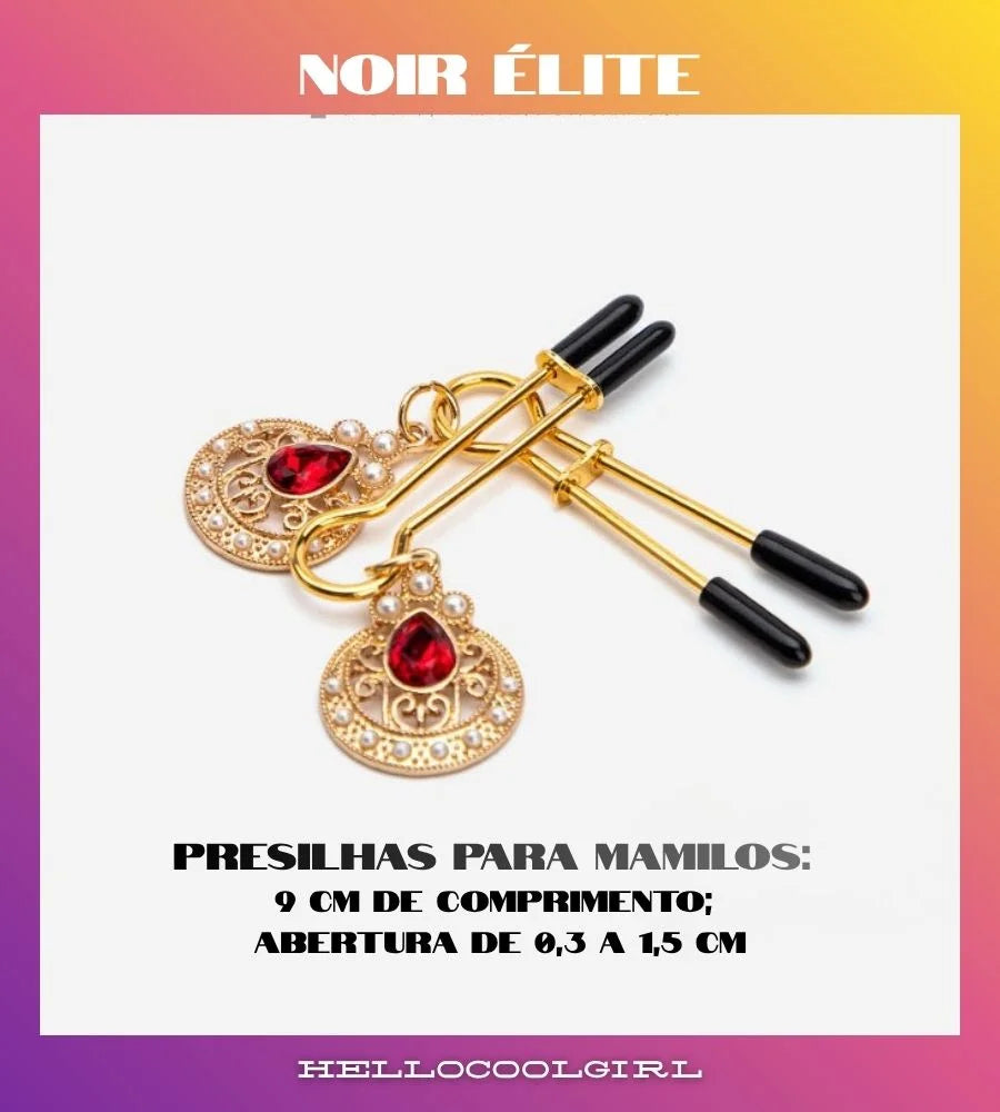 Detalhe de perto das pinças ajustáveis de 9cm do Noir Élite para zonas sensíveis.