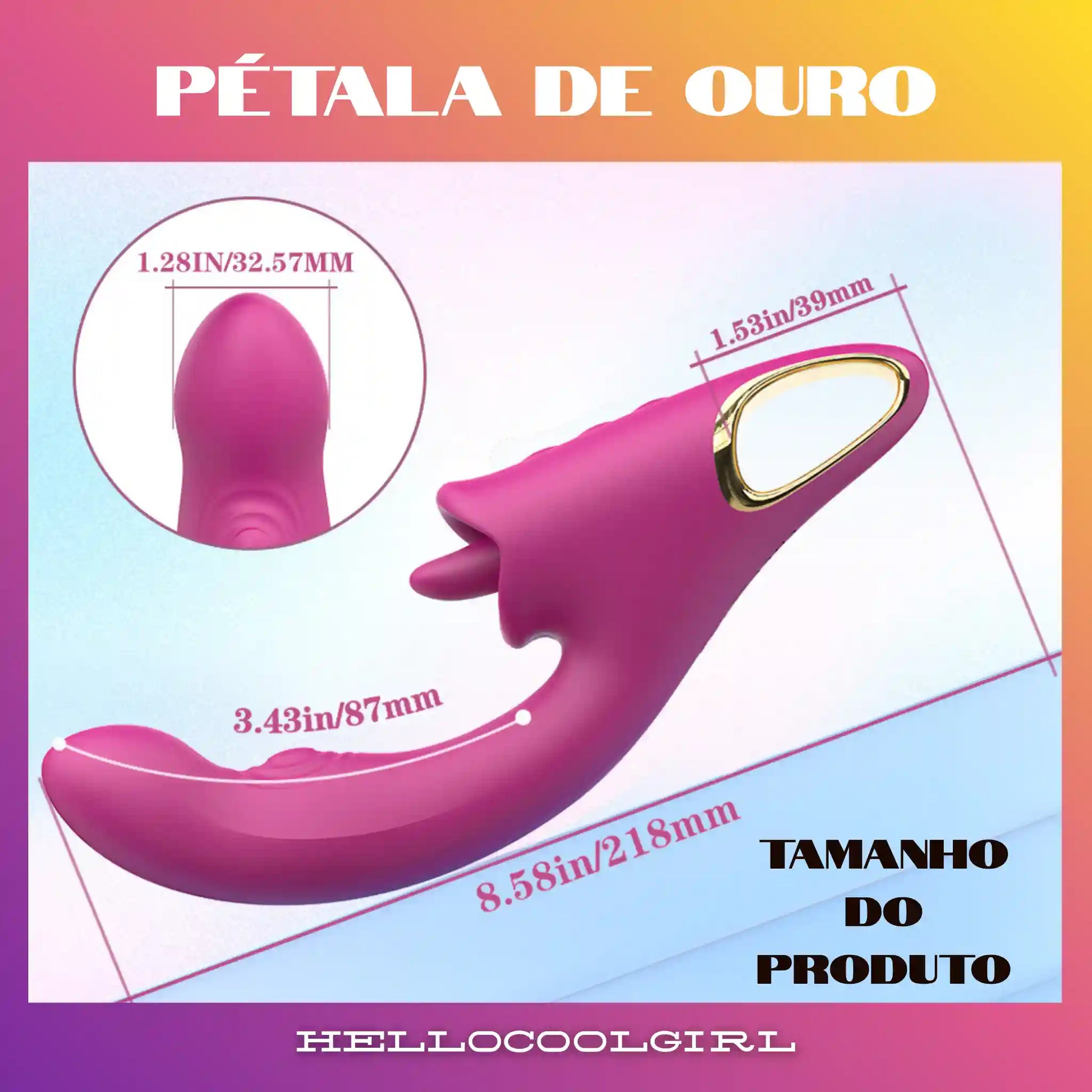 Dimensões detalhadas do Pétala de Ouro 218mm ideal para iniciantes e avançados no Brasil. Produto com certificação de segurança e Remessa Conforme garantida.