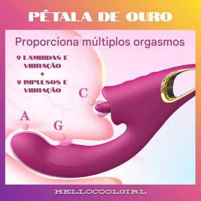 Pétala de Ouro com 9 modos de lambida e 9 de batida para estimulação dos pontos A, G e Clitóris no Brasil. Produto com certificação de segurança e Remessa Conforme garantida.