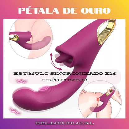 Pétala de Ouro com tripla estimulação G-Spot e Clitóris ideal para prazer intenso no Brasil. Produto com certificação de segurança e Remessa Conforme garantida.