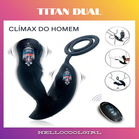 Massageador dual motor HelloCoolGirl Titan com 10 modos de vibração para uso masculino no Brasil.