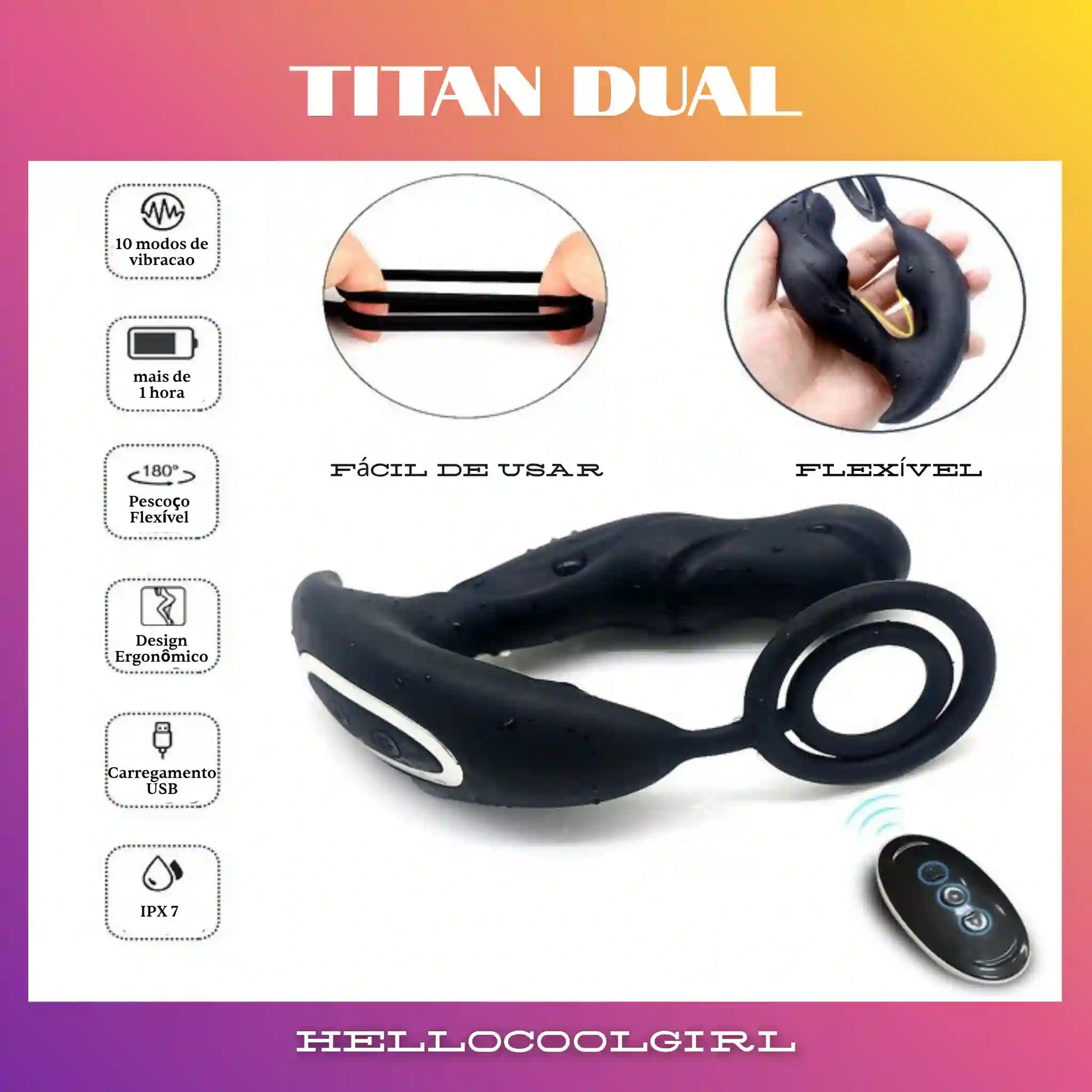 HelloCoolGirl Titan com pescoço flexível de 180 graus e certificação IPX7 à prova d'água.